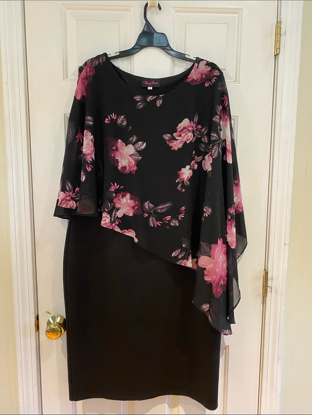 Women's Asymmetrical Black & Pink Floral Overlay Dress by Nani Ann